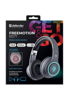Гарнітура Defender FreeMotion B571, Bluetooth+3,5мм, LED, Gray