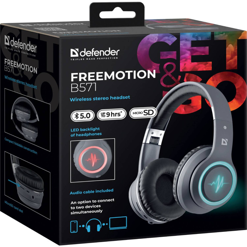 Гарнітура Defender FreeMotion B571, Bluetooth+3,5мм, LED, Gray