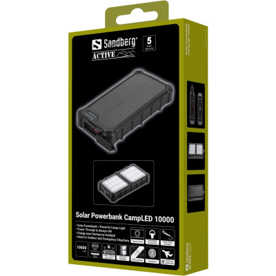 УМБ сонячна Sandberg 10000mAh 22,5W PD Solar Powerbank CampLED, USB-A,USB-C In/Out, PowerThru УМБ сонячна Sandberg 10000mAh 22,5W PD Solar Powerbank CampLED, USB-A,USB-C In/Out, PowerThru