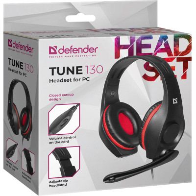 Навушники з мікрофоном Defender Tune 130 чорно-червоні, кабель 2.1 м