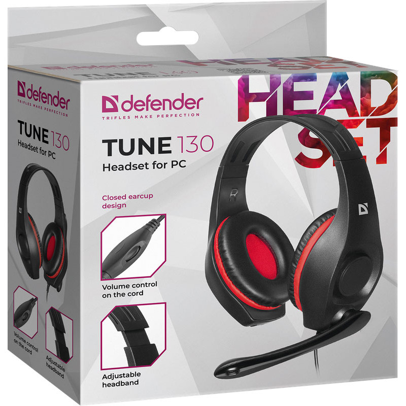 Навушники з мікрофоном Defender Tune 130 чорно-червоні, кабель 2.1 м