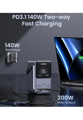 УМБ Ugreen 48000mAh 300W PD 3.1 3xUSB C+2xUSB A, зарядка 140w, Led лампа