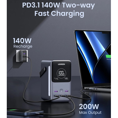УМБ Ugreen 48000mAh 300W PD 3.1 3xUSB C+2xUSB A, зарядка 140w, Led лампа