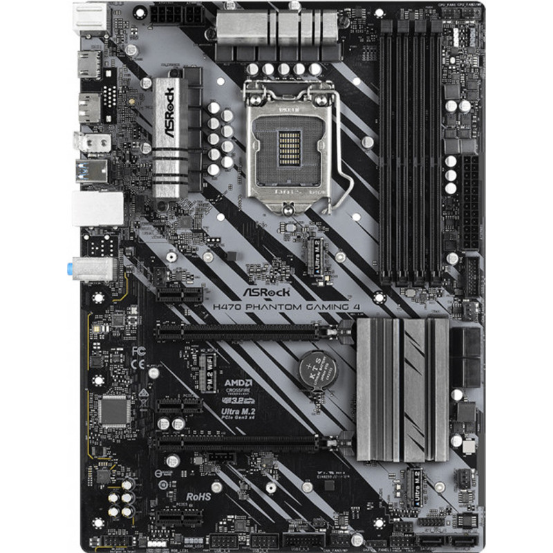 Материнська плата ASRock H470 PHANTOM GAMING 4 (1200/H470, 4*DDR4,2xPCIex16, 6xSATAІІІ, RAID, 3xM.2, GLan, 7.1ch, ATX)
