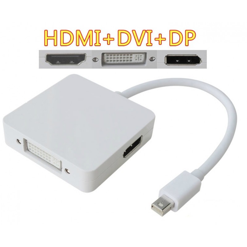 Перехідник mini DisplayPort M --> HDMI/DisplayPort/DVI (24+5), FHD 1080p, кабель 0.2 м
