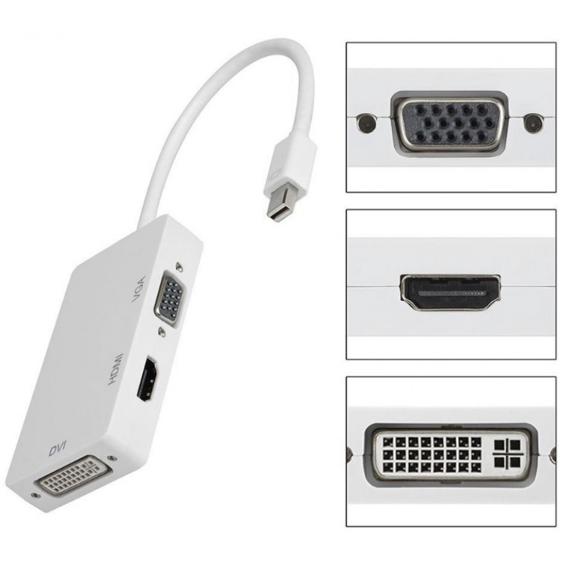 Перехідник mini DisplayPort M --> HDMI/VGA/DVI (24+5), FHD 1080p
