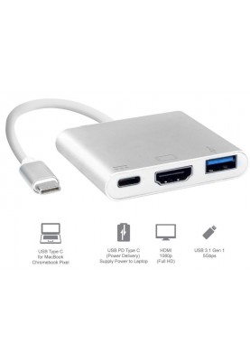 Док-станція USB3.1 Type-C --> HDMI/USB3.0/Type-C (F), кабель 0.1м, OEM