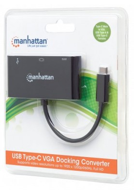 Док-станція USB3.1 Type-C --> USB3.0/VGA/USB-C (F) black Manhattan