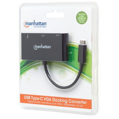 Док-станція USB3.1 Type-C --> USB3.0/VGA/USB-C (F) black Manhattan