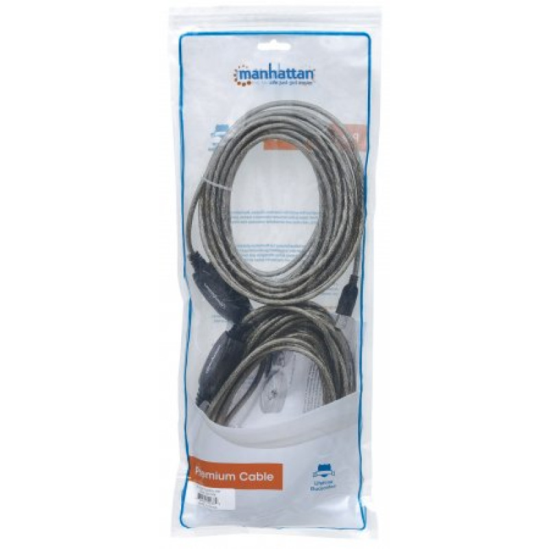 Кабель USB AM-BM, 15 м, активний, Manhattan