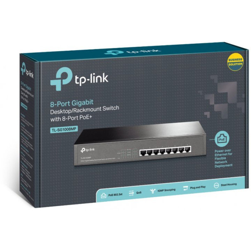 Комутатор TP-Link TL-SG1008MP, 8xGE/PoE 126W некерований 13" 1U