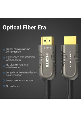 Кабель HDMI M - M,15.0 м, V2.1, Optical 8K 60Гц 48Gbps Dolby 7.1 TPE Black Metal Type Vention