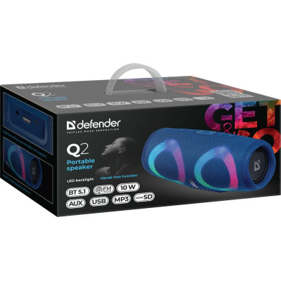 Акустична система 1.0 Defender Q2 10W, BT/FM/USB/TF/AUX синя