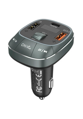 автомобільний FM-трансміттер Vention PD 54W 3-Port USB (C+A+A) LED/USB Flash/Bluetooth, вольтметр
