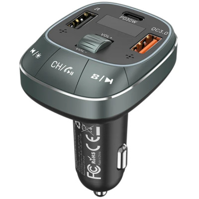 Автомобільний FM-трансміттер Vention PD 54W 3-Port USB (C+A+A) LED/USB Flash/Bluetooth, вольтметр Автомобільний FM-трансміттер Vention PD 54W 3-Port USB (C+A+A) LED/USB Flash/Bluetooth, вольтметр