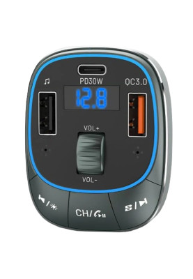 автомобільний FM-трансміттер Vention PD 54W 3-Port USB (C+A+A) LED/USB Flash/Bluetooth, вольтметр