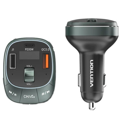 Автомобільний FM-трансміттер Vention PD 54W 3-Port USB (C+A+A) LED/USB Flash/Bluetooth, вольтметр