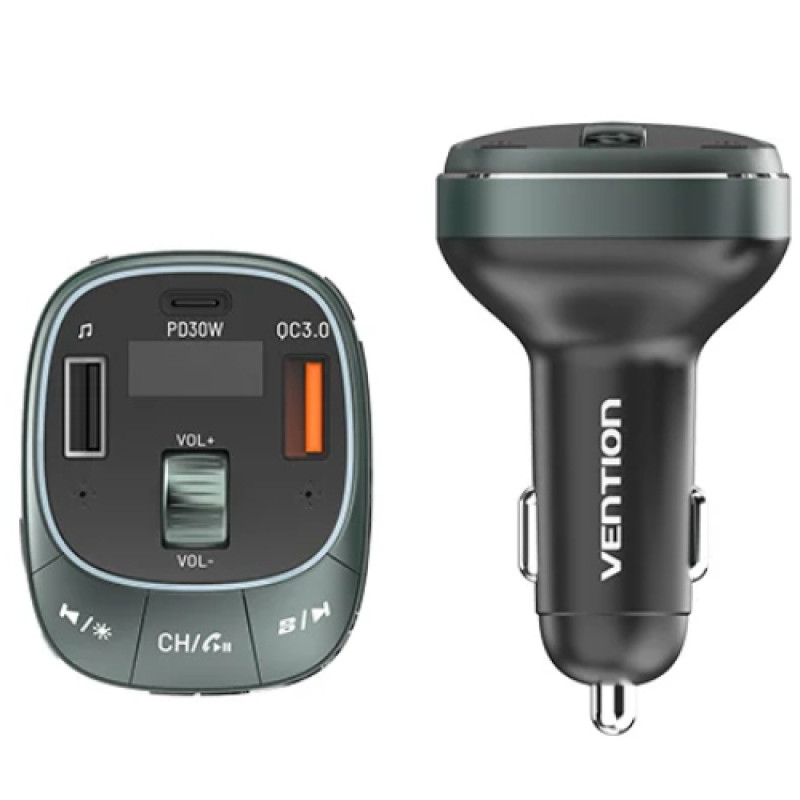 Автомобільний FM-трансміттер Vention PD 54W 3-Port USB (C+A+A) LED/USB Flash/Bluetooth, вольтметр