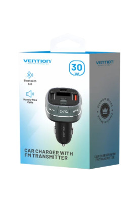 автомобільний FM-трансміттер Vention PD 54W 3-Port USB (C+A+A) LED/USB Flash/Bluetooth, вольтметр