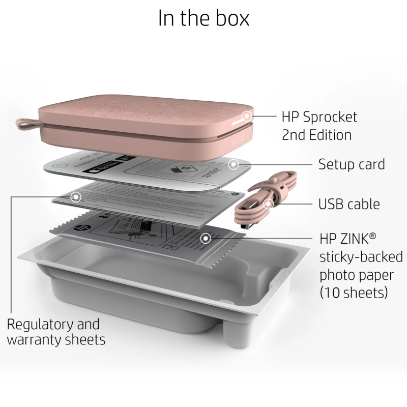 Фотопринтер портативний HP Sprocket Pink (2"x3",313x400dpi,Zink, 64MB,Bluetooth, колір рожевий)