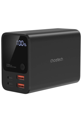 УМБ Choetech 27000mAh 222.5W, UPS mode, 2xUSB-C PD 100+100W, 2хUSB-A 22W, Li-pol, Display, black