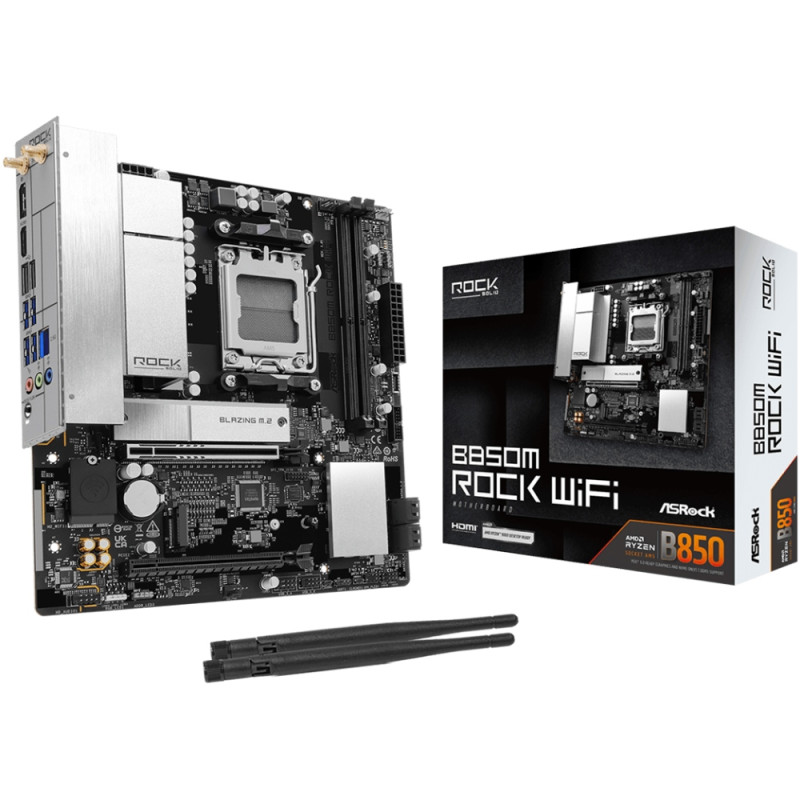 ASRock B850M ROCK WIFI (AM5/B850, 2*DDR5, PCIex16, HDMI/DP, 4xSATAIII,2xM.2, 2.5GLan, mATX)