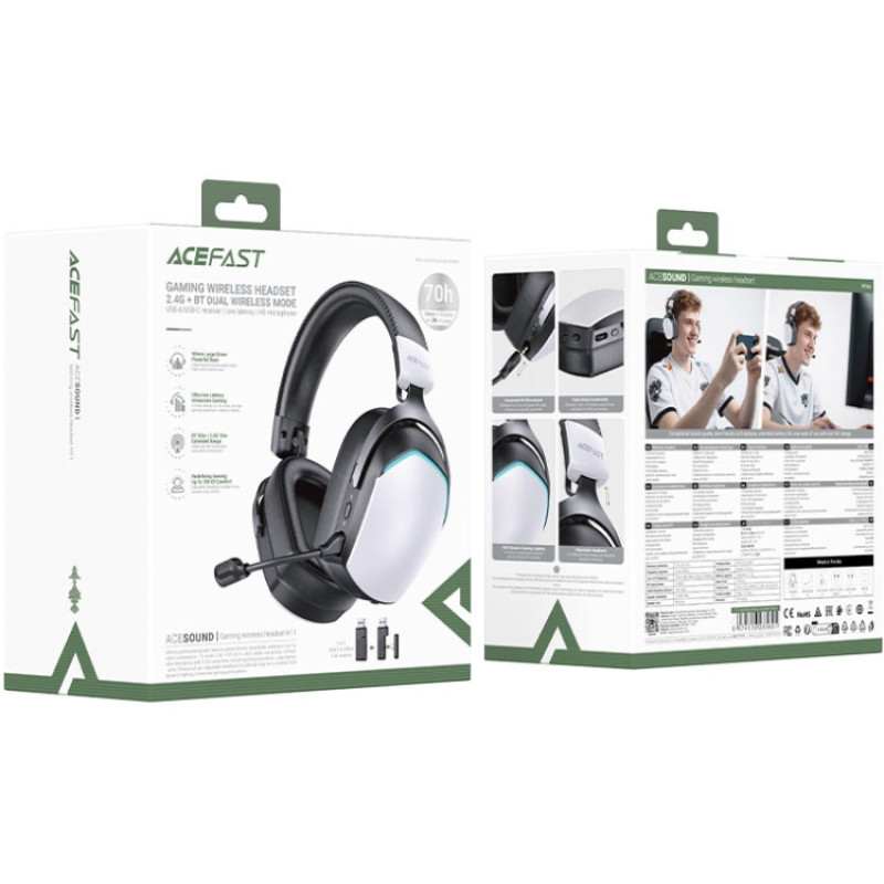 Гарнітура ігрова Acefast H11, Bluetooth+3,5мм White