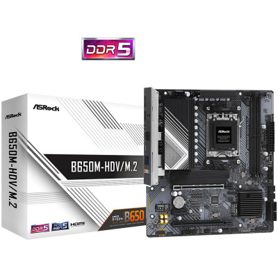 Материнська плата ASRock B650M-HDV/M.2 (AM5/B650, 2*DDR5, PCIex16, DP/HDMI, 4xSATAІІІ, 2xM.2, 2.5GLan, 7.1ch, mATX)