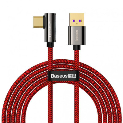 Кабель USB3.1 AM-Type-C M, 2 м, 66W, 90° Червоний, Legend Series Elbow CATCS Baseus