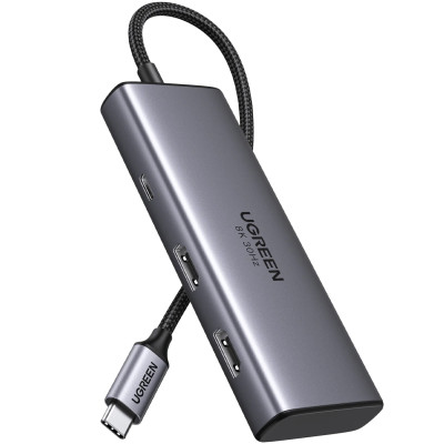 Док-станція USB3.1 Type-C --> HDMIx2 60Hz(8k30Hz)/USB 3.0x2/Type-C/PD 100W CM498 6 in 1 Ugreen