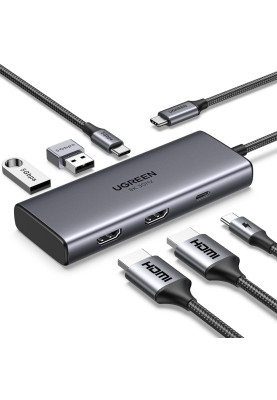 Док-станція USB3.1 Type-C --> HDMIx2 4K60Hz (8k30Hz)/USB 3.0x2/Type-C/PD 100W CM498 6 in 1 Ugr