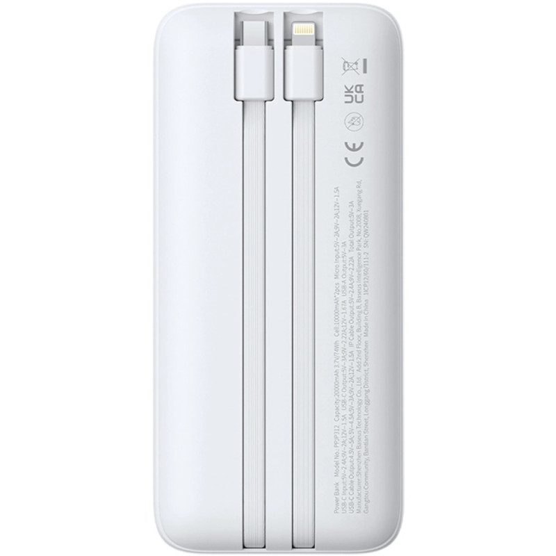 УМБ Baseus 20000mAh Lipow 22,5W PD,QC USB-A,MicroUSB,USB-C In/Out, Built-In Lightning/USB-C cable