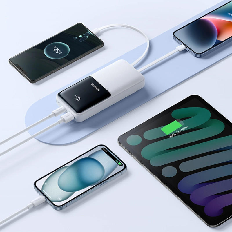 УМБ Baseus 20000mAh Lipow 22,5W PD,QC USB-A,MicroUSB,USB-C In/Out, Built-In Lightning/USB-C cable