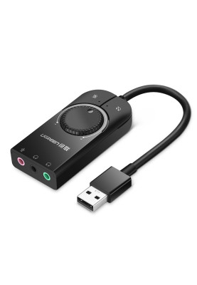 Звукова карта USB AUX jack, TRS(Mic + Ear) SSS1629 Ugreen Чорна CM129