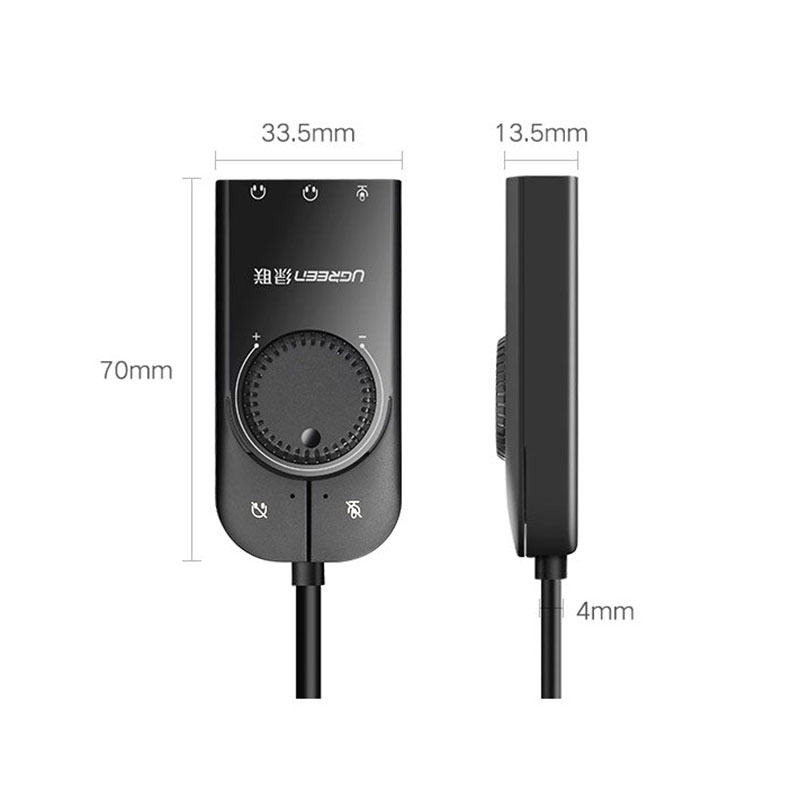 Звукова карта USB AUX jack, TRS(Mic + Ear) SSS1629 Ugreen Чорна CM129