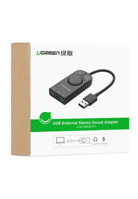 Звукова карта USB AUX jack, TRS(Mic + Ear) SSS1629 Ugreen Чорна CM129