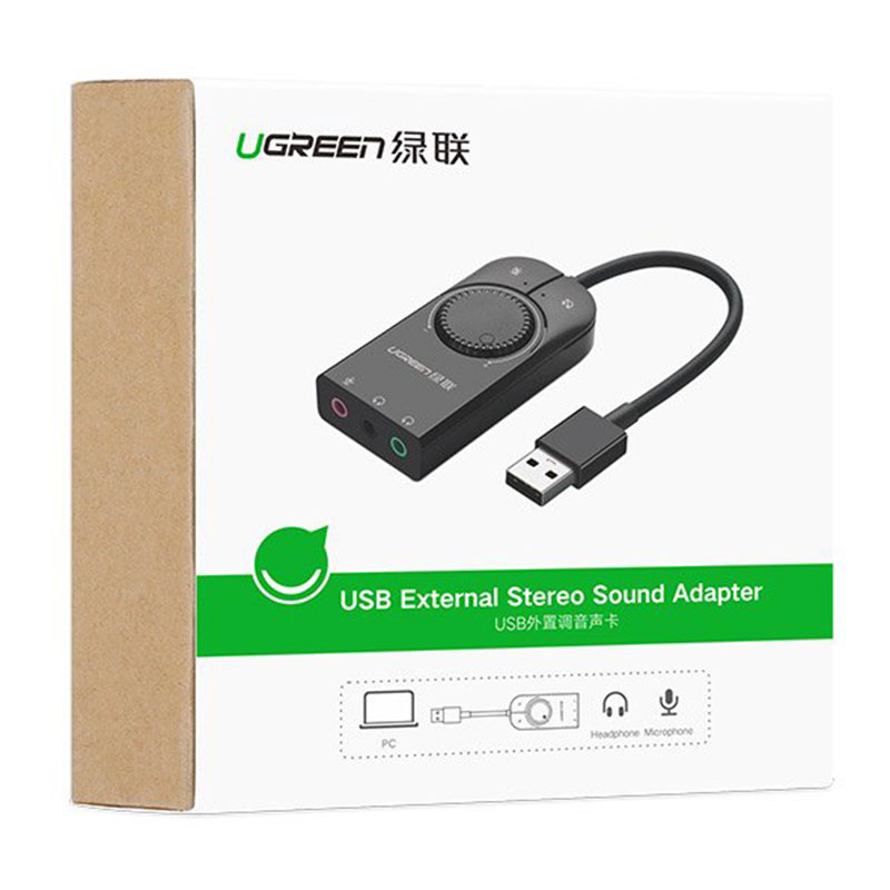 Звукова карта USB AUX jack, 2*TRS (Mic + Ear) SSS1629 Ugreen Чорна CM129