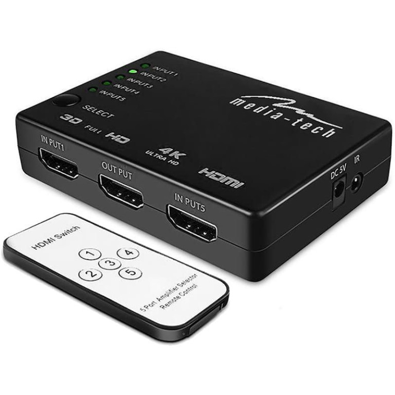 Комутатор HDMI 5xports HDMI switch, remote controlled, 4K resolution support Media-Tech