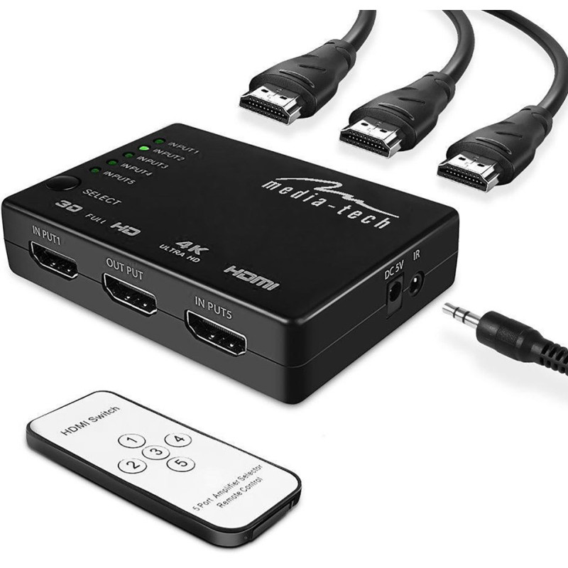 Комутатор HDMI 5xports HDMI switch, remote controlled, 4K resolution support Media-Tech