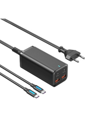 Зарядний пристрій 4xUSB 100W (2xUSB-C+2xUSB-A) PD3.0/QC 3.0/GaN Black Vention