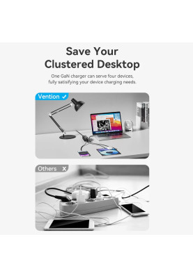Зарядний пристрій 4xUSB 100W (2xUSB-C+2xUSB-A) PD3.0/QC 3.0/GaN Black Vention