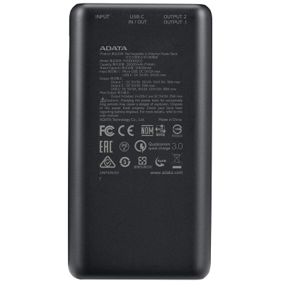 УМБ ADATA 20000 mAh 20W QC 3.0/PD 3.0 USB-C + USB2.0 чорна