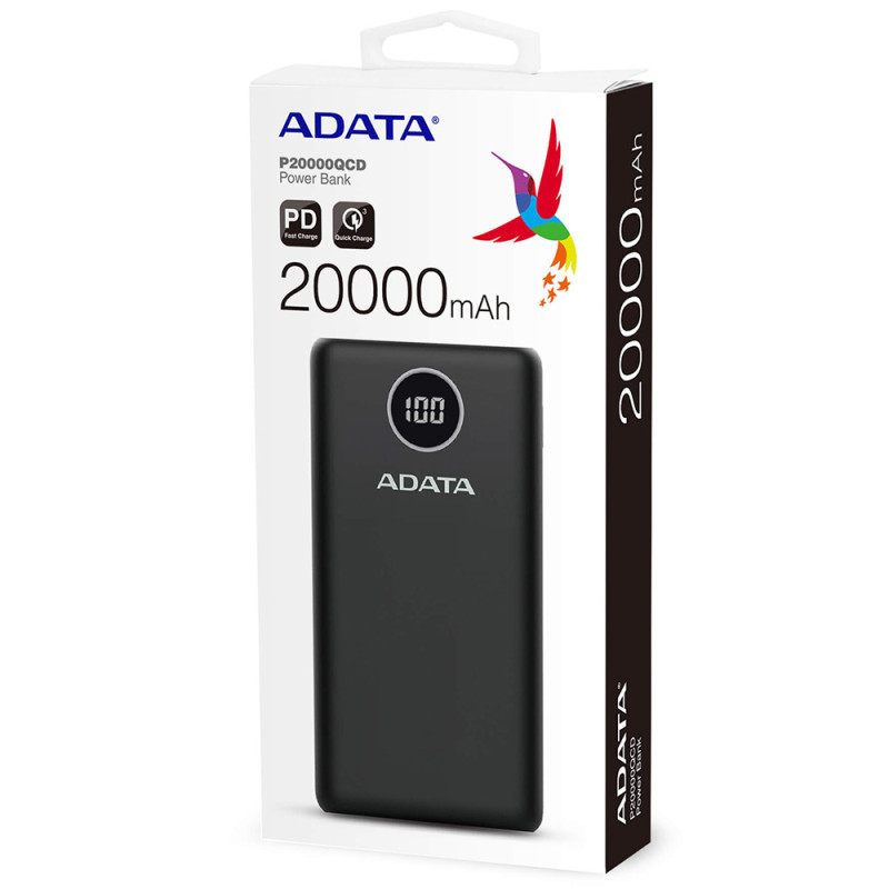 УМБ ADATA 20000 mAh 20W QC 3.0/PD 3.0 USB-C + USB2.0 чорна