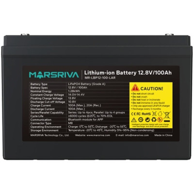 Акумуляторна батарея Marsriva LiFePO4, 12.8V/100Ah, (MR-LBP12-100-LAR), 1.28kWh