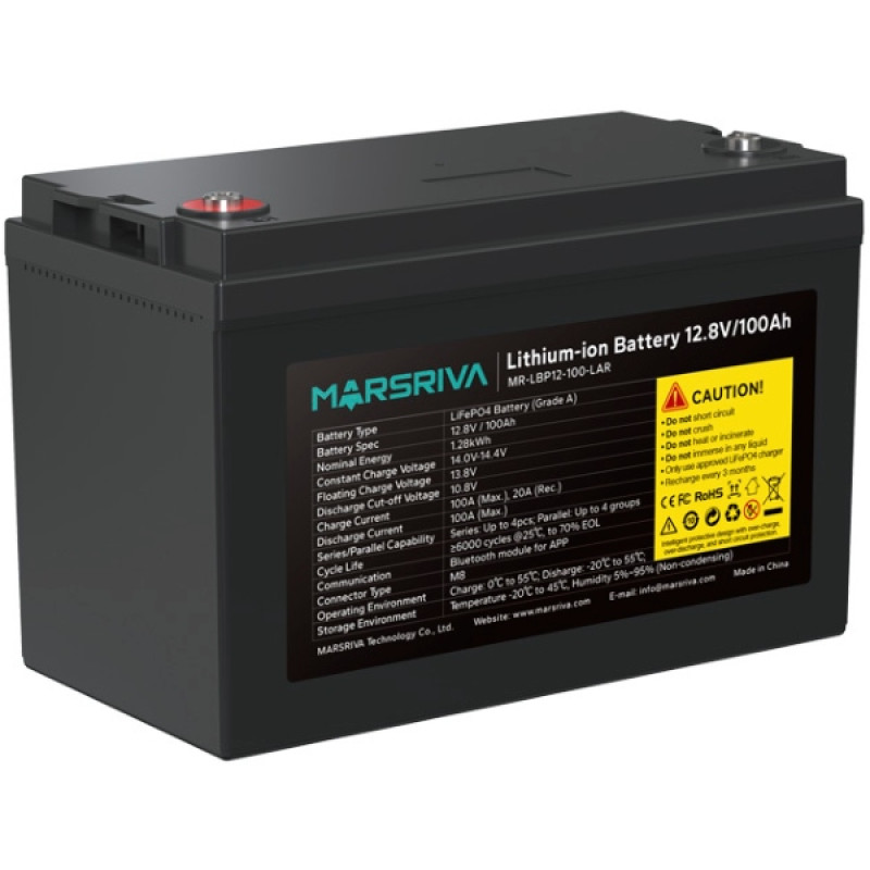 Акумуляторна батарея Marsriva LiFePO4, 12.8V/100Ah, (MR-LBP12-100-LAR), 1.28kWh