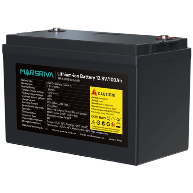 Акумуляторна батарея Marsriva LiFePO4, 12.8V/100Ah, (MR-LBP12-100-LAR), 1.28kWh