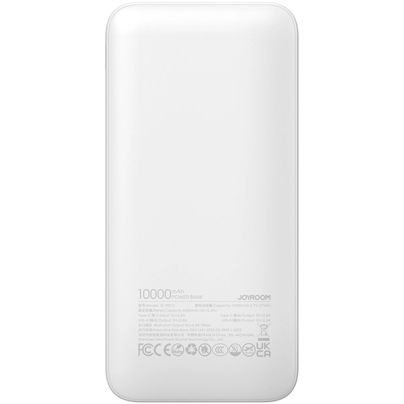 УМБ Joyroom 10000mAh 12W QC, 2xUSB-A, USB-C In/Out White
