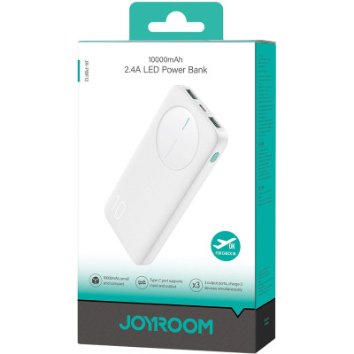 УМБ Joyroom 10000mAh 12W QC, 2xUSB-A, USB-C In/Out White УМБ Joyroom 10000mAh 12W QC, 2xUSB-A, USB-C In/Out White