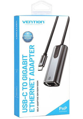 Перехідник USB 3.1 Type-C --> Ethernet RJ45 1000Mb Aluminum Vention сірий