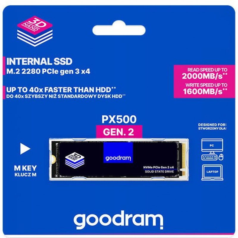 SSD 1TB GoodRAM PX500 M.2 2280 PCIe Gen 3x4 NVMe 3D NAND, Retail